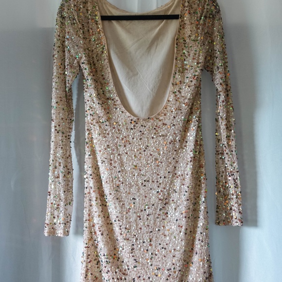 Long Sleeve Rock & Religion Gold Sequin Mini Dress - Picture 3 of 3
